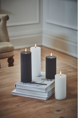 Ribbed Pillar Candle Grey | set of 2