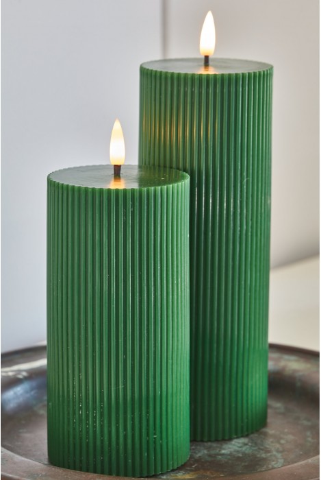 Ribbed Pillar Candle Green | set of 2